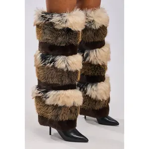 AZALEA WANG LANGLAU BROWN MULTI STILETTO FUR BOOT