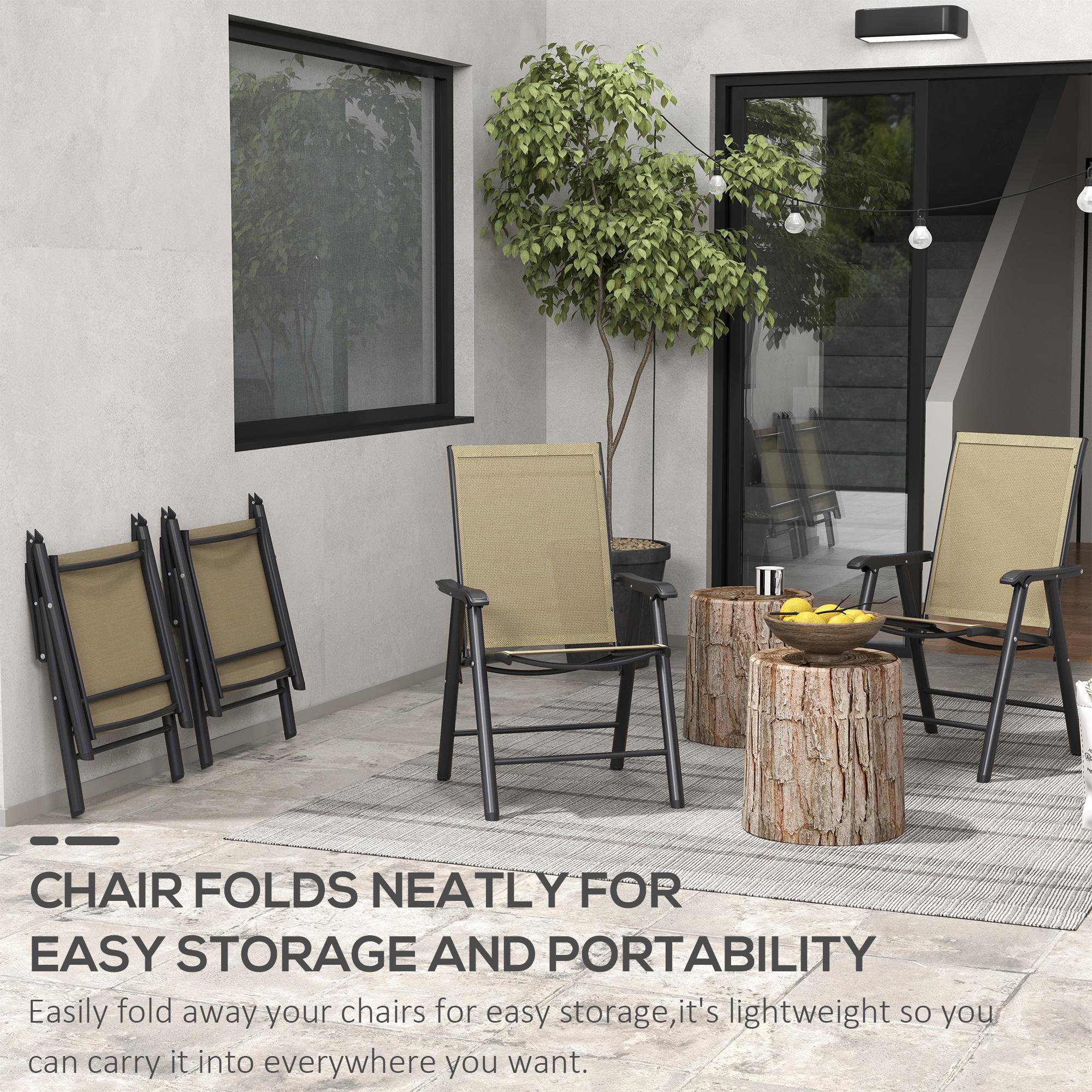 Patio Folding Chairs, Set of 4,Stackable Outdoor Sling Patio Dining Chairs with Armrests for Lawn, Camping, Dining, Beach, Metal Frame desk chair
