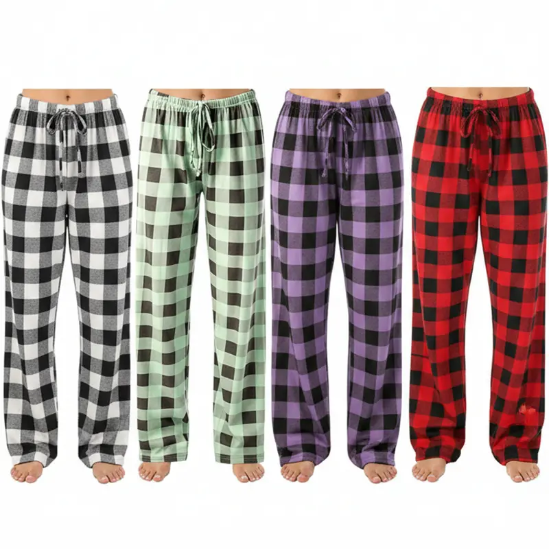 Unisex Plaid Lounge Pants, Classic Lightweight Polyester Pajama Bottoms with Drawstring for Casual Nightwear, Personalized, Checkered