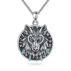 YFN Wolf Head Necklace 925 Sterling Silver Viking Pendant Norse Jewelry Gifts for Men Women