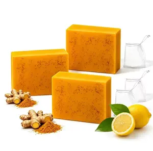 Kojic Turmeric Daily Cleansing Soap, Mild Bath Face Bar with Turmeric Powder, Coconut & Lemon Lavender Scent for Body Skincare