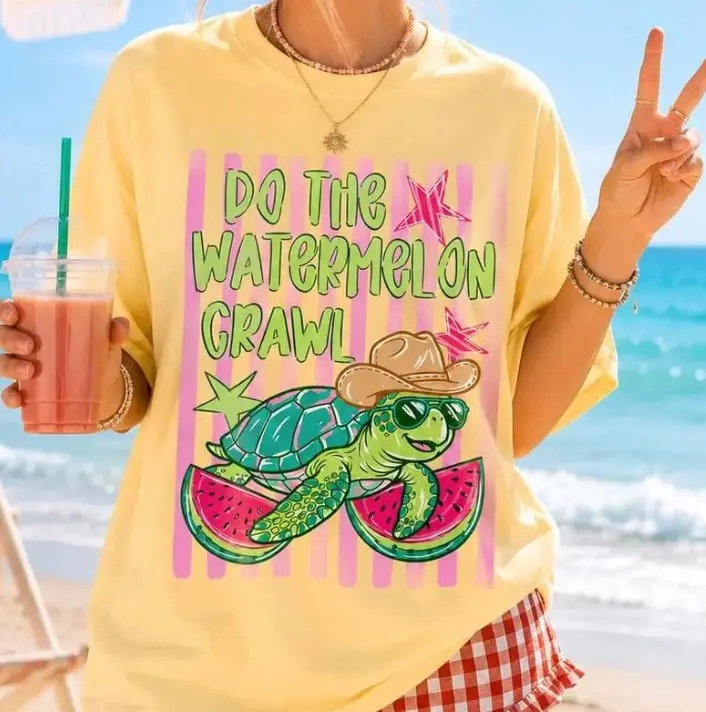 Comfort Colors Do The Watermelon Crawl Shirt, Funny Turtle Summer T-Shirt, Coastal Cowgirl Graphic Tee, Cute Beach Vacation Shirt, Trendy Summer Top- Ahri Clothing