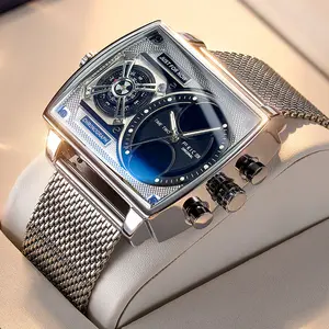 FEICE FK814 New Square Starship Watch 2025 Large Dial Digital Multifunction Quartz Luminous Waterproof Men's Watch 37*48mm Casual Trendy Wristwatch