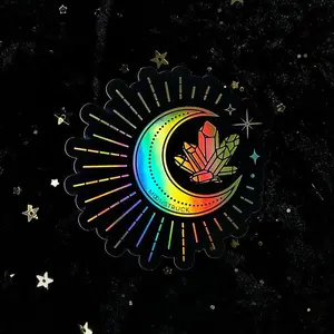 Crystal Gold Moon Signature Logo Holographic Sticker by Moonstruck Crystals