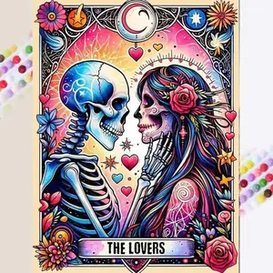 1 DIY Diamond Painting Kit, 5D Diamond Art Set, DIY Decoration, Skull Couple Kissing. Full round diamond diamond painting kit, mosaic, diamond art, DIY art home decor, suitable for Christmas.
