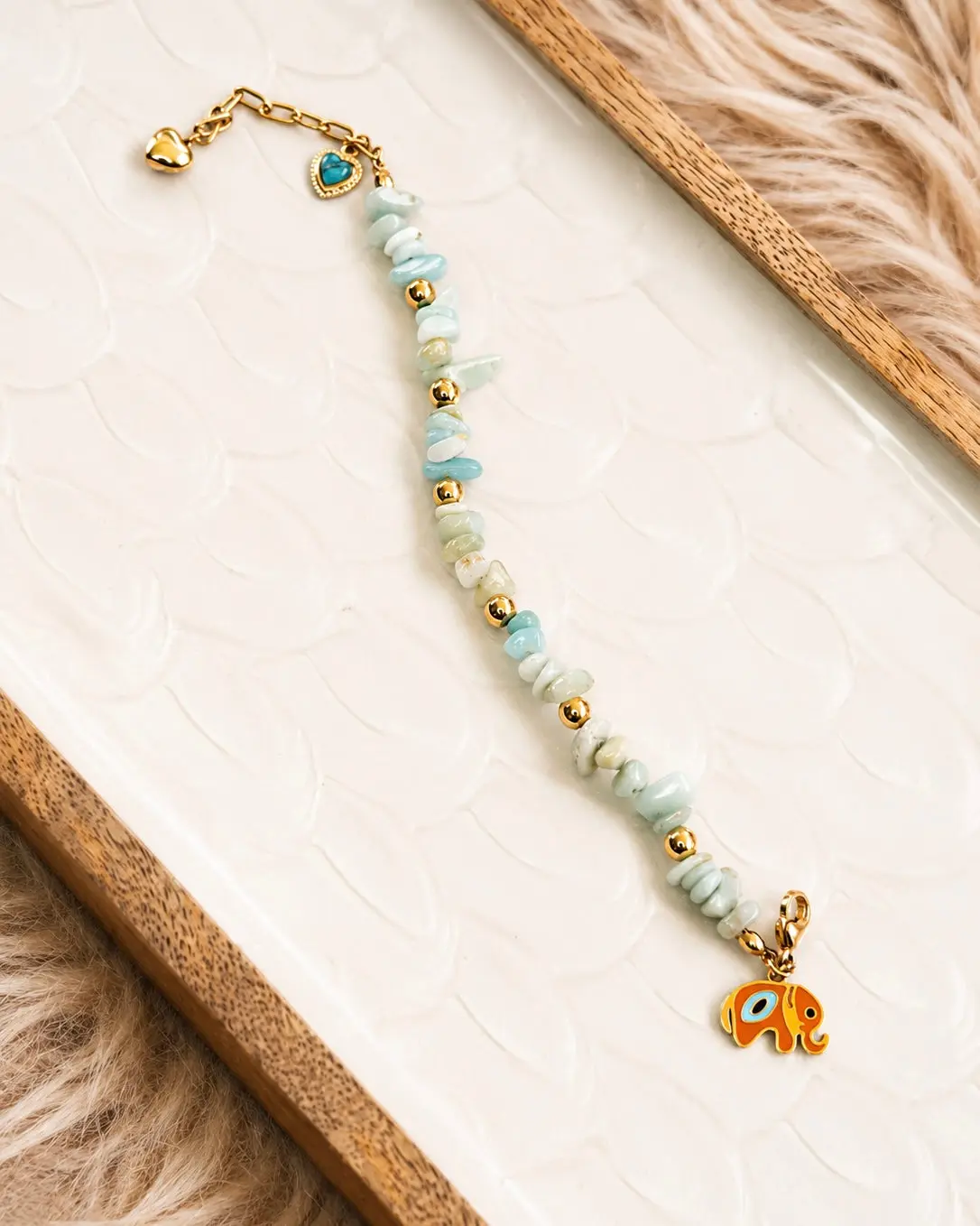 ✨ Amazonite & Gold Stainless Steel Charm Bracelet