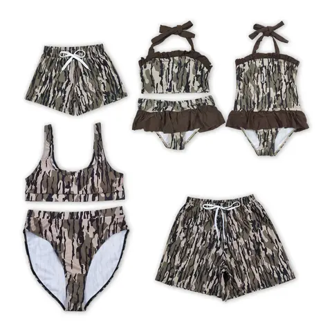 Girls' 3/6M to 7/8T Lowland Camo Print Sleeveless 2-Piece Swimsuit Sets with Shorts - Quick-Dry Fabric, UV-Protective, Stylish Beachwear Swimmingoutfit