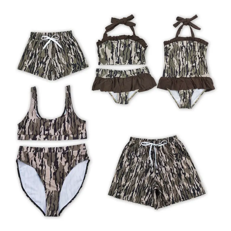 Girls' 3/6M to 7/8T Lowland Camo Print Sleeveless 2-Piece Swimsuit Sets with Shorts - Quick-Dry Fabric, UV-Protective, Stylish Beachwear Swimmingoutfit