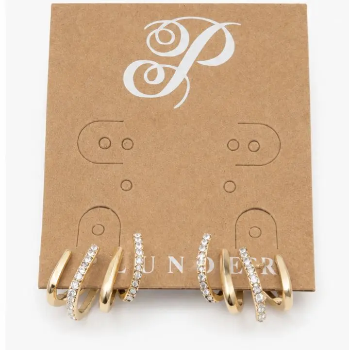 Gold Tone & Thineatone 4 Faux Multi Hoop Cuff Earrings
