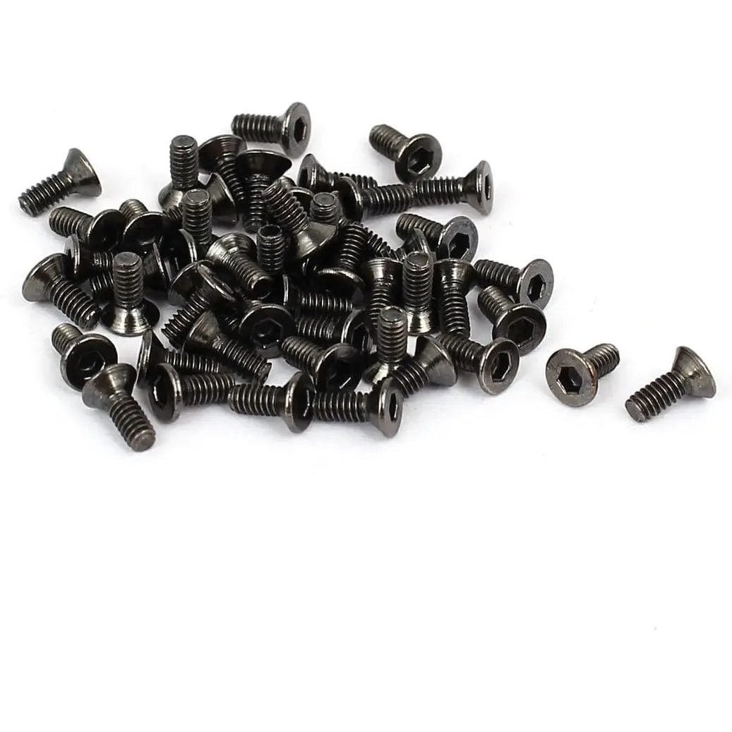 M2x5mm Black Nickle Plated Grade 10.9 Flat  Hex Socket Cap Screw Bolt 50 count