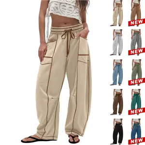 UANEO Women's Baggy Barrel Pants Wide Leg Lounge Drawstring Sweatpants with Pockets Minimalist Bottoms Casual Style Comfortable Breathable Material TikTokShopBlackFriday Womenswear Khaki