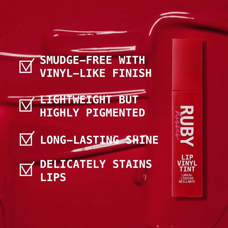 Ruby Kisses Lip Vinyl Tint - High-Pigment, Transfer-Proof, Smudge-Proof Liquid Lipstick, Soft-Satin Shine, Lightweight Makeup, Long-Lasting Lip-gloss, Full Coverage Color (KISS ME, 2.8mL)