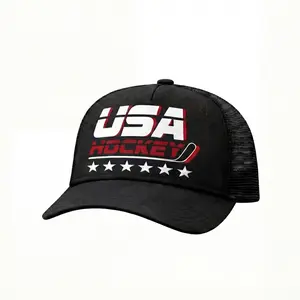 USA Hockey Trucker Hat for Men & Women, Sports Mesh Cap, Adjustable Casual Baseball Hat, Outdoor Streetwear Gift for Hockey Fans