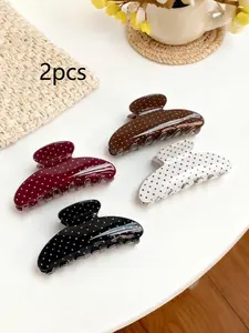 2pcs French Polka Dot Hair Claws, Elegant Fashion Hair Clips, Versatile Daily Use, Stylish Headwear for All Seasons, Super Cute Clips, Flat Claw Clips