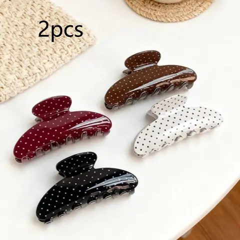 2pcs French Polka Dot Hair Claws, Elegant Fashion Hairclips, Fun Hair Clips, Versatile Daily Use, Stylish Headwear for All Seasons, Super Cute Clips, Flat Claw Clips, Cute Hair Accessories, Clip Design