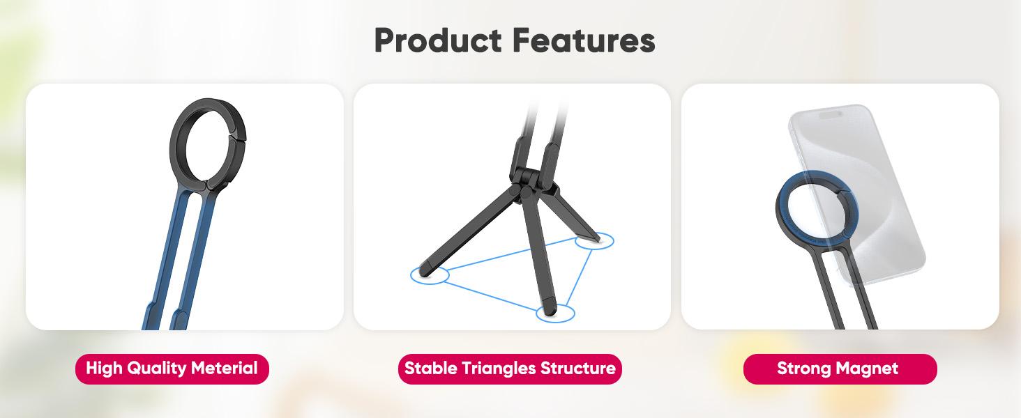 Magnetic Phone Tripod Stand for iPhone - Aluminium Maglock Smartphone Mini Tripod Pocket Cell Phone Stand Strong Magnet Quick Mount Compatible with iPhone 17/16/15/14/13/12 Series