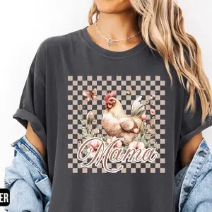 Retro Vintage Mama Easter Tee, Farm House Comfort Colors® Mama Chicken Shirt, Gift for New Moms, Cute Mom T-Shirt, Chicken Farm Lover 3KE