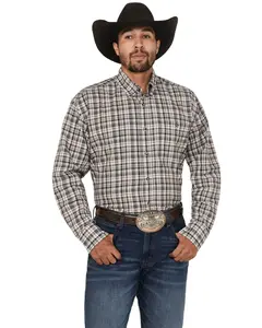 Wrangler Men's Bucking Cancer Plaid Print Long Sleeve Button-Down Western Shirt - 112355372