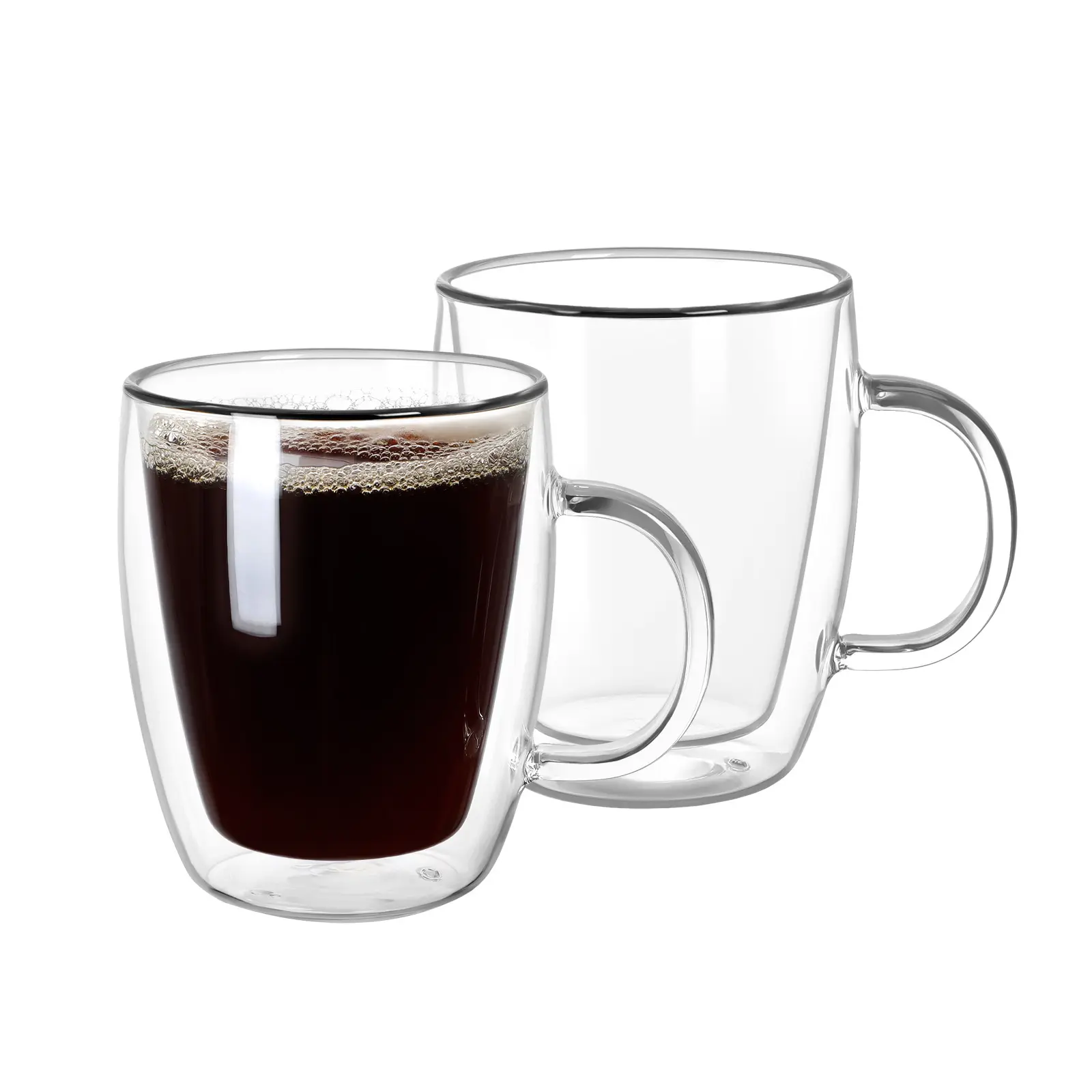Double Wall Heat Insulated Glass Tumbler with Ergonomic Handle, 3 Sizes Clear Coffee Mug, Microwave & Freezer Safe for Café & Household Use, Tumblers Tumblers