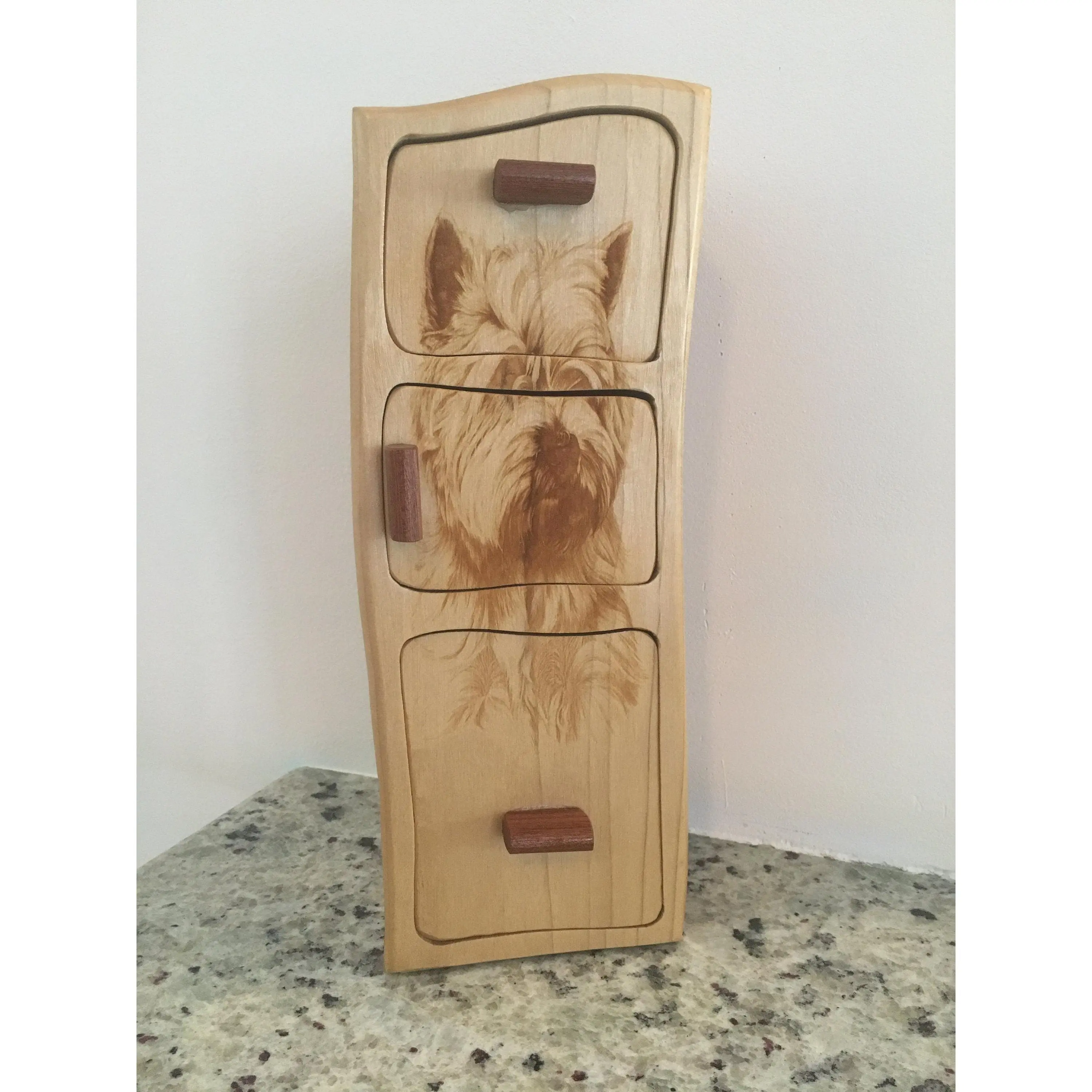 Solid Wood Box W/Drawers - Shaggy Dog, Jewelry Box, Handcrafted, Custom Box, Personalized Box, Handmade, Box, Engraved, Stash Box