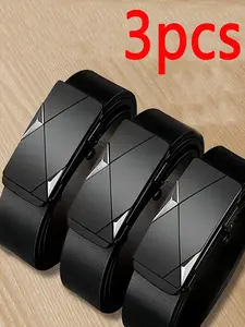 Men's Leather Belt Set, Automatic Buckle Design, Adjustable Buckle, Casual Business Style, All Season Wear, Trendy Youth Fashion Accessory