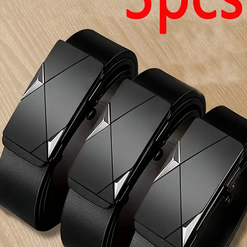 Men's Leather Belt Set, Automatic Buckle Design, Adjustable Buckle, Casual Business Style, All Season Wear, Trendy Youth Fashion Accessory, Adjustable Waist Belt, Adjustable Belts