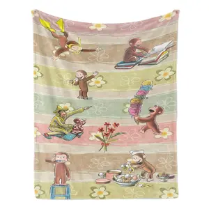Curious George Cartoon Monkey Assorted Designs Premium Flannel Throw Blanket Ultra Soft Cozy Warm Plush Fleece Blanket Anti-Pilling Fade Resistant Washable Nursery Couch Bed Decor Perfect Gift for Kids Toddlers Boys Girls