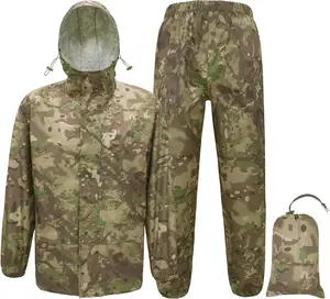 Rain Suits for Men Waterproof - Rain Jacket Pants Adults Rain Gear Lightweight Raincoat with Hood Hunting Camo
