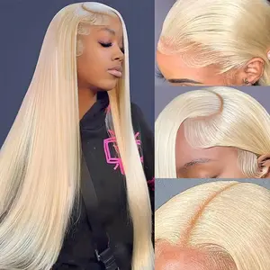 32 Inch 613 Lace Front Wig 13X4 Blonde Straight HD Transparent Lace Frontal Wigs Blended Human Hair Pre Plucked with Baby Hair 200% Density Blonde Glueless Wigs