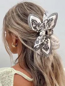 Women's Elegant Paisley Pattern Bowknot Design Hair Claw, Casual Trendy Hair Claw, Fashionable Hair Accessories for Daily & Party Decoration, Hair Clip