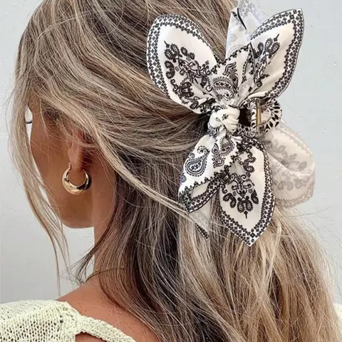 Women's Elegant Paisley Pattern Bowknot Design Hair Claw, Casual Trendy Hair Claw, Fashionable Hair Accessories for Daily & Party Decoration, Hairclips