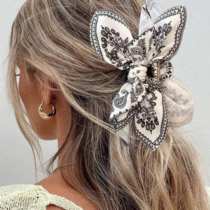 Women's Elegant Paisley Pattern Bowknot Design Hair Claw, Casual Trendy Hair Claw, Fashionable Hair Accessories for Daily & Party Decoration, Hairclips