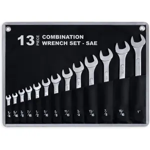13- Complete SAE Combination Wrench Set in Roll-up Pouch, No Skipped Inch Sizes from 1/4" to 1" |  Value Wrench Set, Ideal for General Household, Garage, Workshop, Auto Repairs,