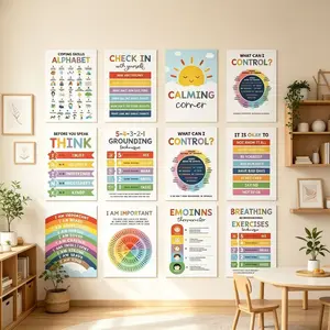 12Pcs Professional Social Emotional Learning Posters Set, Classroom Calm Corner Visuals, Feelings Wheel & Coping Skills Posters for Teachers School Counselors Therapists, SEL Wall Decor for Preschool Elementary