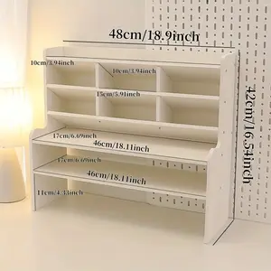 New Upgrade Dorm Storage Box, Desk Organizer, Student Supplies and Cosmetics Shelf, Standing Pen Holder, Dual Layer Desktop Rack, Tall Bookshelf