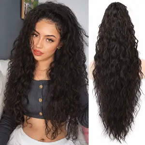Summervibes[ Kookastyle ] Claw Long Wavy Ponytail Extension Black Brown 30" Curly Pony Tail Clip in Hair Extensions for Women Fluffy Natural Looking Synthetic Hairpiece for Daily Use