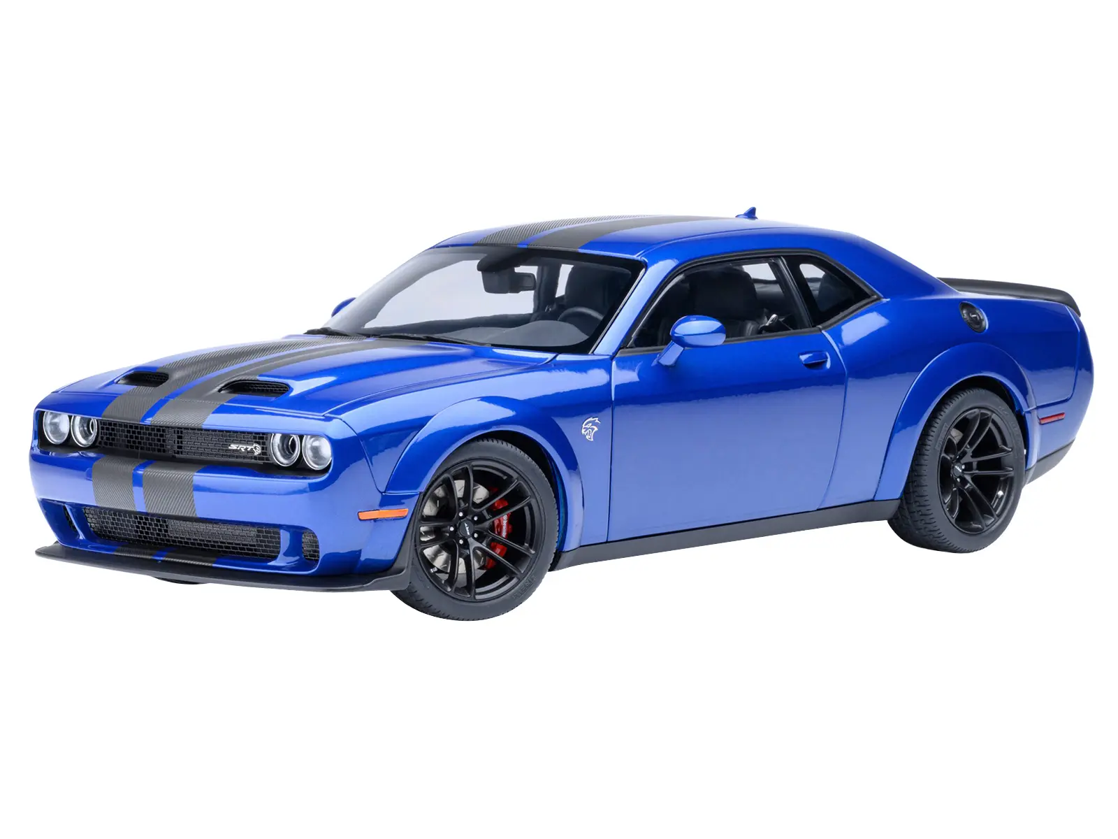 2022 Dodge Challenger SRT Jailbreak Indigo Blue Metallic with Carbon Stripes 1/18 Model Car by Autoart