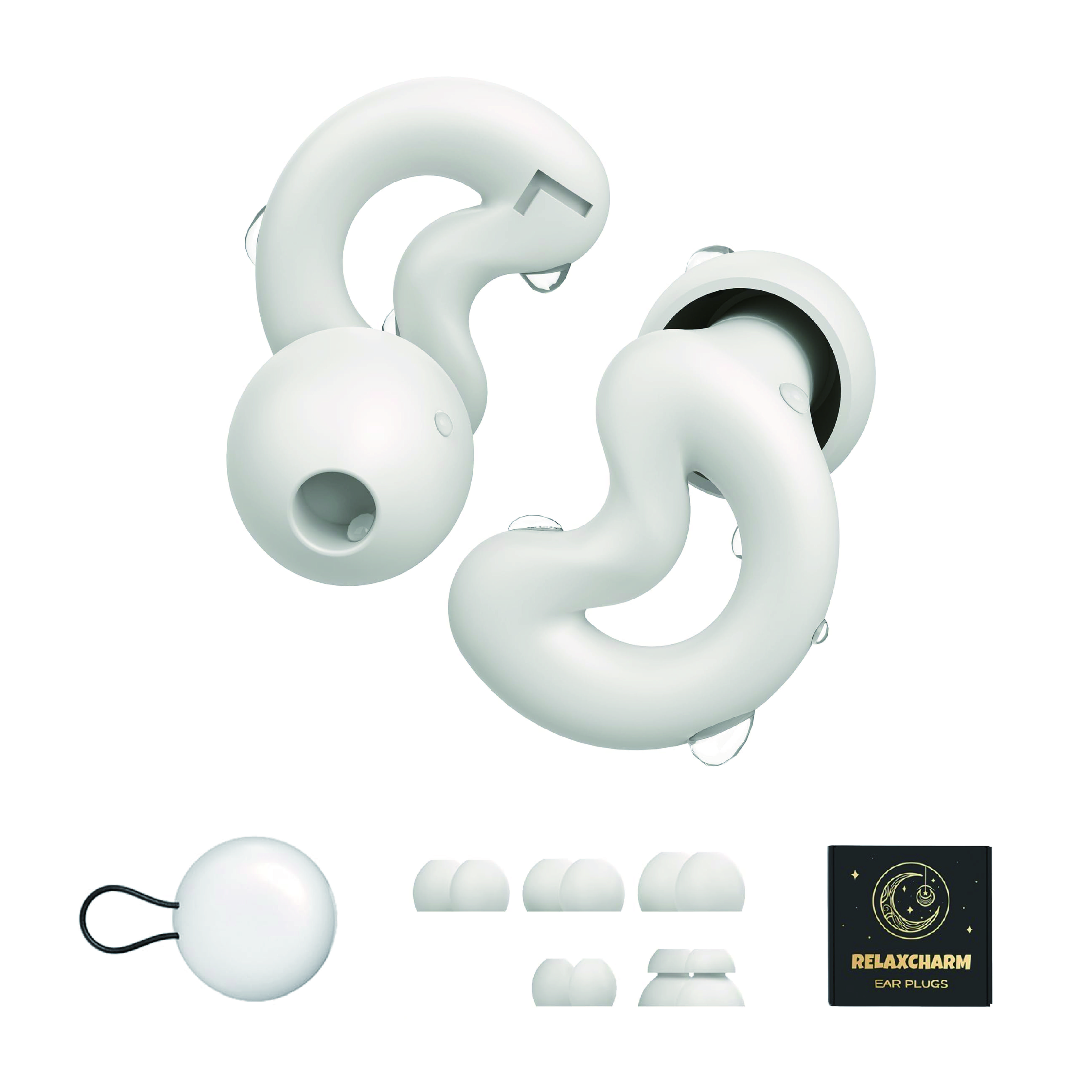 RelaxCharm Ear Plugs for Sleeping Noise Cancelling Up to NRR49dB-Ultra Soft, Reusable Silicone Ear Plugs for Sleep Snoring Blocking, Side Sleepers-10 Ear Tips in XS/S/M/L/Double Layer-Milky White
