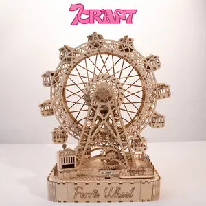 7 Craft Sunset Amusement Park-Ferris Wheel 3D Wooden Puzzle Handicraft Toy for Children Brain Teaser Educational Playtime Activity