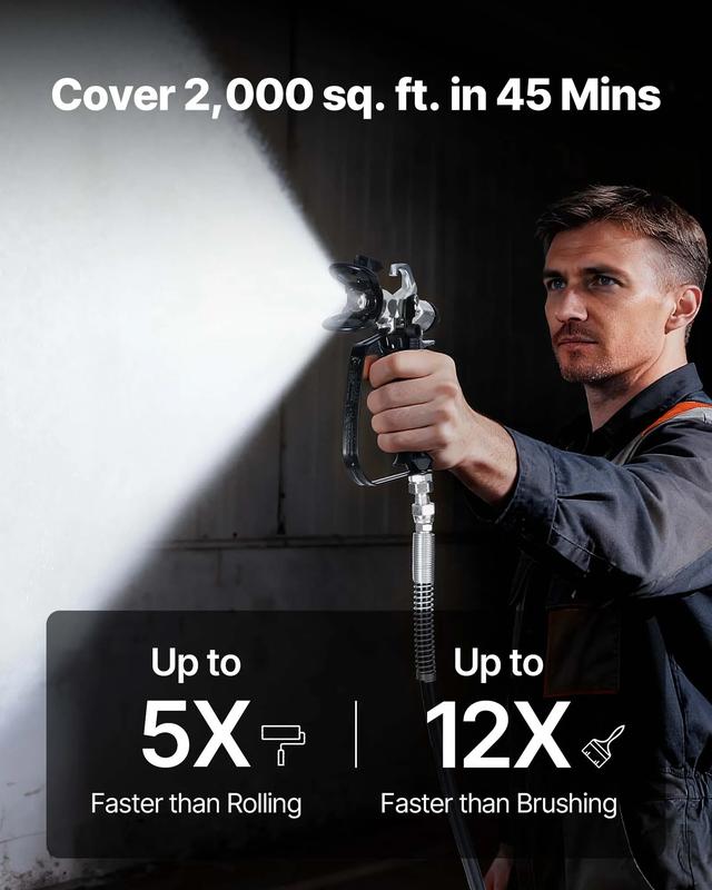 VEVOR Stand Airless Paint Sprayer, High Pressure Airless Sprayer with Cart, Cleaning Brush, Hose, Extension Rod, Nozzles, Electric Spray Paint Machine for House Exterior and Interior