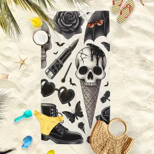 1PC Hand Towel, Design Beach Towel With Skull  Gothic Pattern On The Edge, Summer Vibe, Stylish  Absorbent, Oversized Quick-Drying
