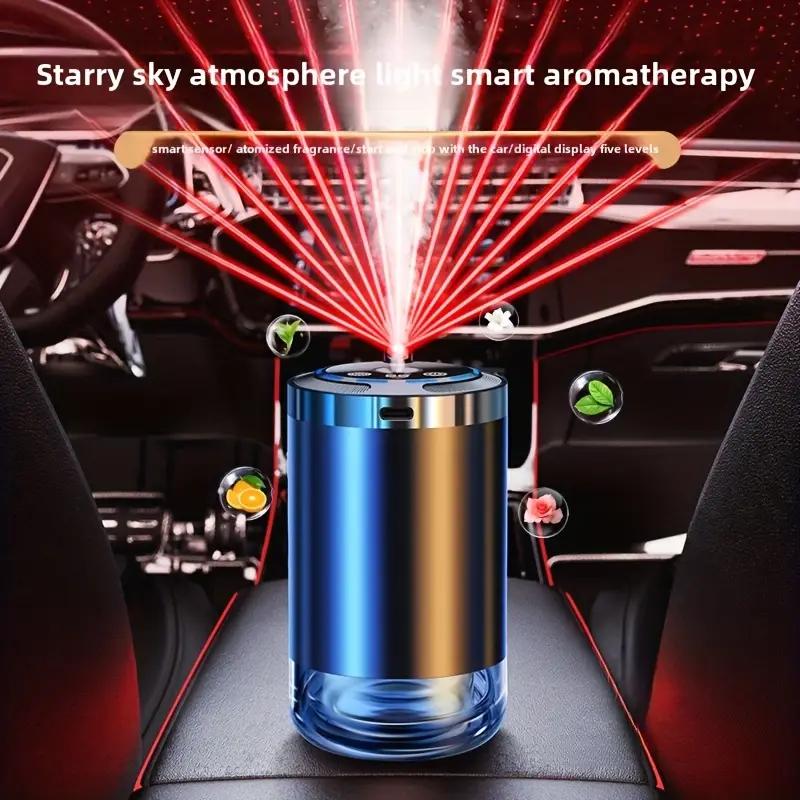 Smart car air freshener, car aroma diffuser with starry sky projection, adjustable aroma intensity 5 levels, a variety of fragrances, stylish design, perfect car gifts