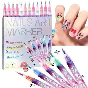 Cutics 12Color Nails Doodle Pen for DIY Nails Art Quick Drying Acrylic Painting and 3D Dot Embroidery mma acrylic nail - On Nails Quick Drying dot Stitching Nail Art Pen for Home or Salon DIY Nail Care Cutics Manicure Polish Cosmetic
