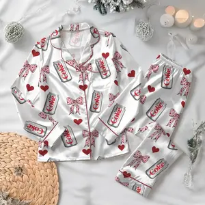 Pajamas Set, Matching Holiday Sleepwear for Women, Cokke Lover Gift, Dr Pepper Satin Pajamas, Coquette Pepper Sleepwear