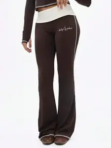 BABYPHAT Contrast Detail Flare Leggings With White Piping Cat Print High Rise Bell Bottom Wide Leg Pants