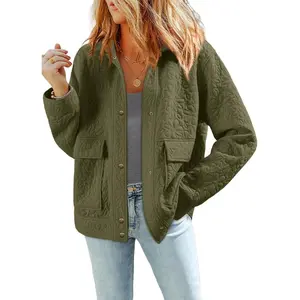 Jackets for Women Casual Long Sleeve Collared Jacquard Coats Trendy Button Down Shacket Jacket with Pockets