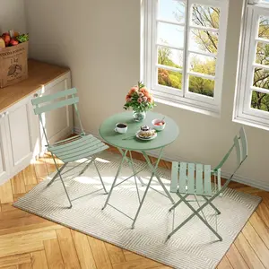 3-Piece Outdoor Folding Table and Chairs, Weather Resistant Conversation Sets of 2, Space Saving Patio Furniture for Backyard Balcony Porch Garden