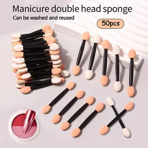 50PCS Double-Headed Sponge Eyeshadow Makeup Brushes, Dual-Purpose Sponge Applicators for Blending and Nail Art, Portable Cosmetic Tools, Beauty Travel Brush