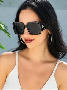 Unisex Vintage Tinted Lens Oversized Sunglasses, Trendy Casual Sunglasses for Everyday Use, Fashion Accessories for Outdoor Activities