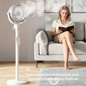 USB Rechargeable Humidifying Spray Floor Fan, Dual Spray with Remote, Rotatable, 4 Speeds, 4000mah Battery, Brushless Motor, Home, Camping, Party, Office, Rechargeable Rotating Fan, Rechargeable Misting Fans